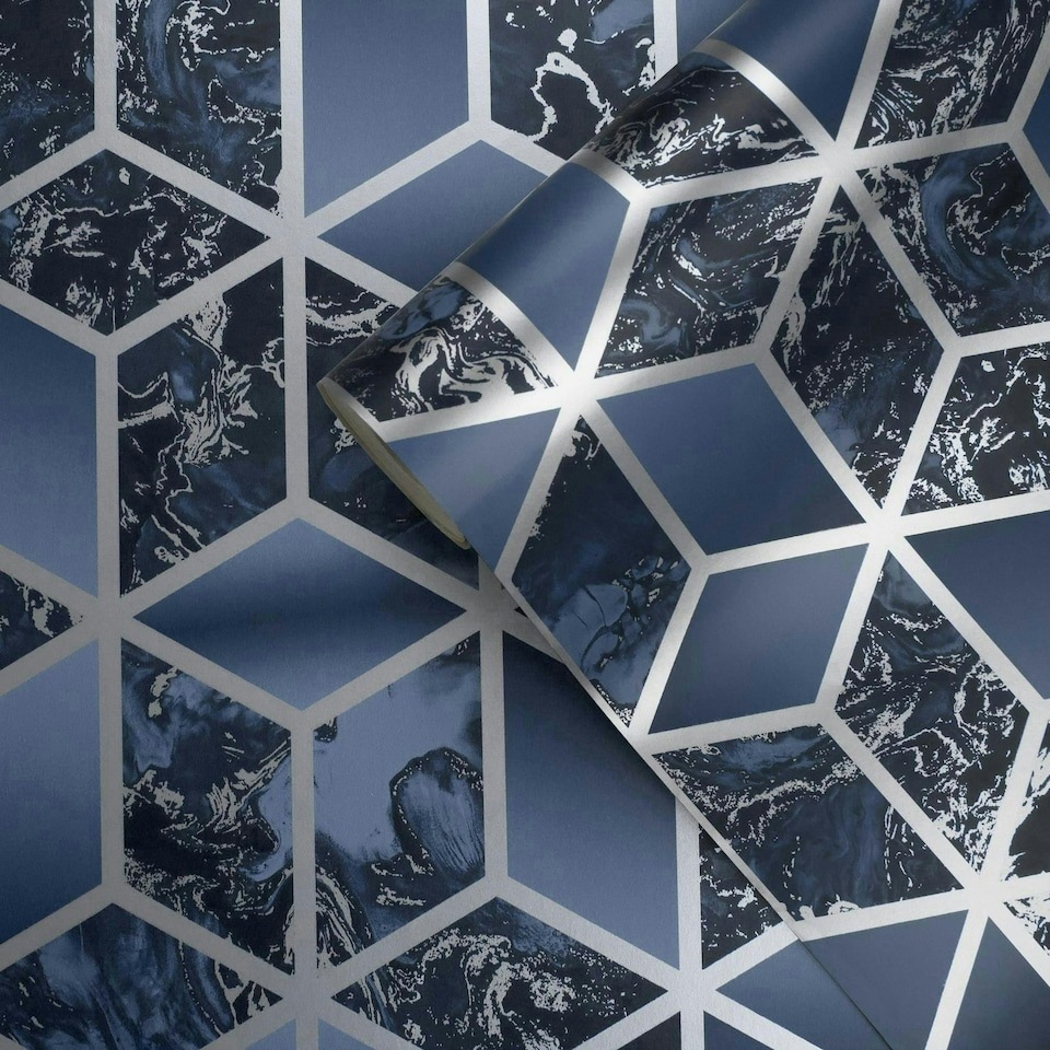 image 1 of Elixir Cube Blue & Silver Wallpaper