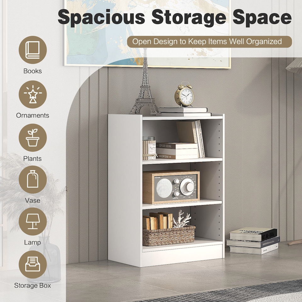 image 1 of COSTWAY 3 Tier Bookcase Floor Standing Open Bookshelf Bedroom Modern Display Cabinet