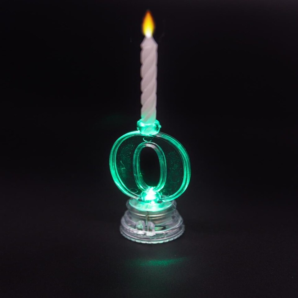 image 1 of Birthday Candle Number 0 Flashing Colour Changing with 4 Candle Clear