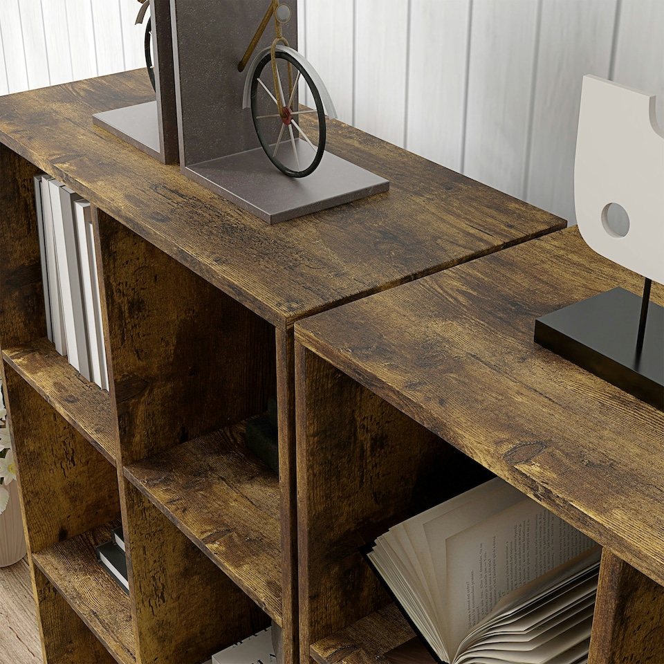 image 1 of HOMCOM 6-Cube Bookshelf, Display Shelving Unit for Home Office, Rustic Brown