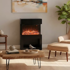 HOMCOM Electric Fireplace with 3D Flame Effect, 6 Colours & 3 Brightness Levels, 1000W/2000W Black Electric Fire and Mantel Reach up to 30㎡ Space with Remote & Timer, 3 Sided View for Living Room | Black