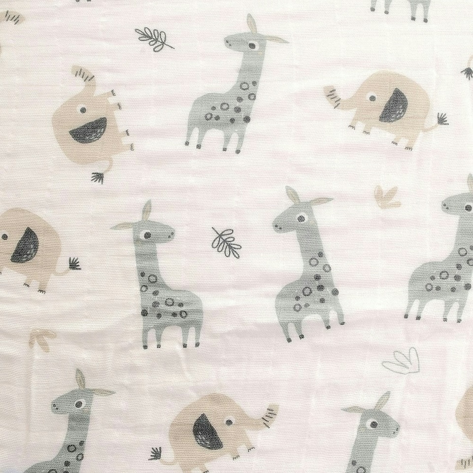 image 1 of Ziggle Baby Cotton Muslin Swaddle Wrap - Grey Giraffe & Elephants