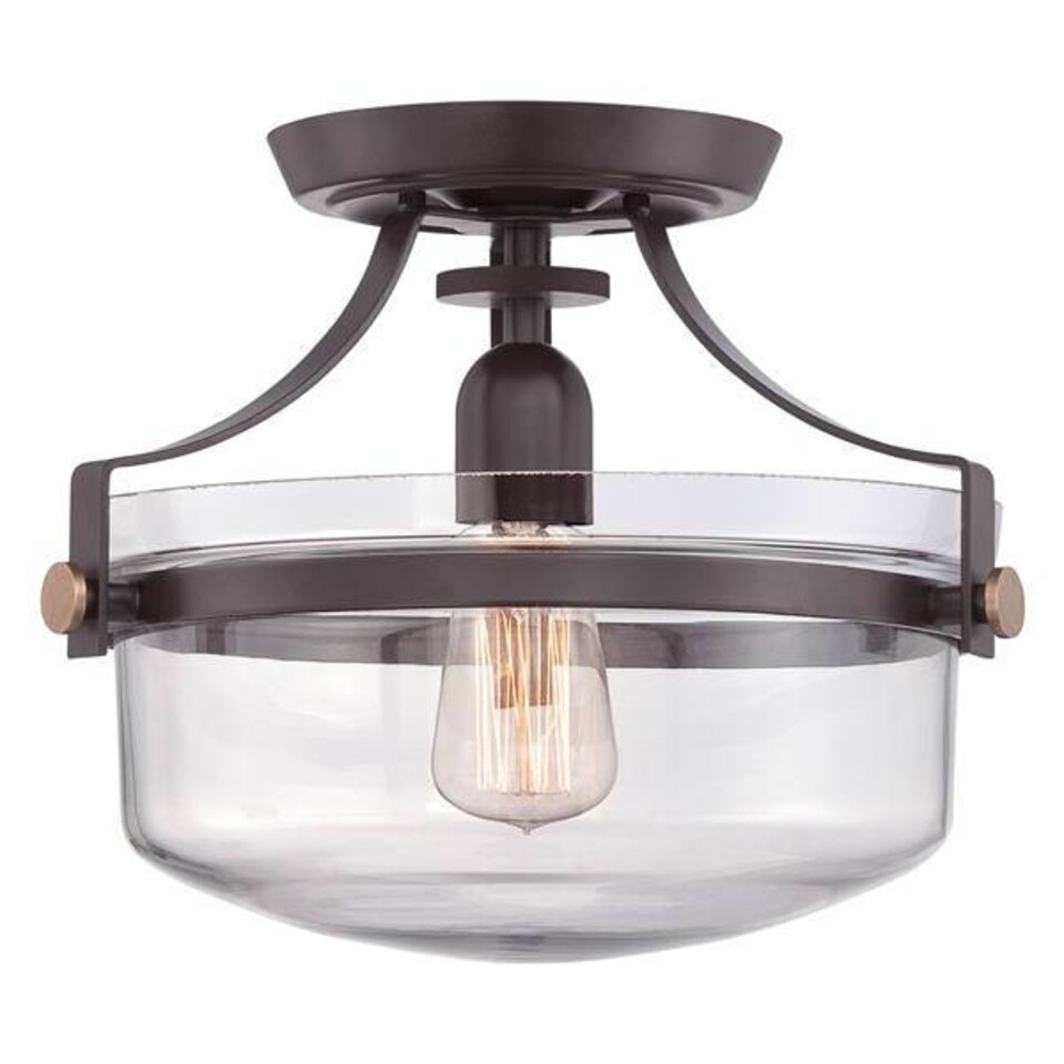 Penn Station 1 Light Semi Flush Ceiling Light Western Bronze, E27