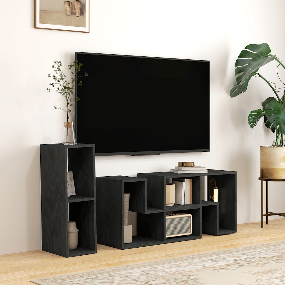 image 1 of HOMCOM TV Stand for TVs up to 75 Inches, Free Combination TV Unit with Storage Shelves, Extendable Entertainment Centre for Living Room, Black Wood-Effect