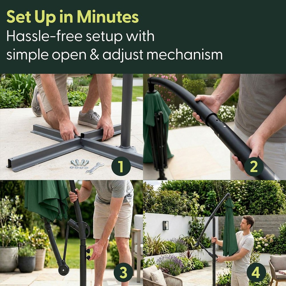 image 1 of Keplin 3m Banana Cantilever Garden Parasol with Cover Crank Handle 6 Ribs