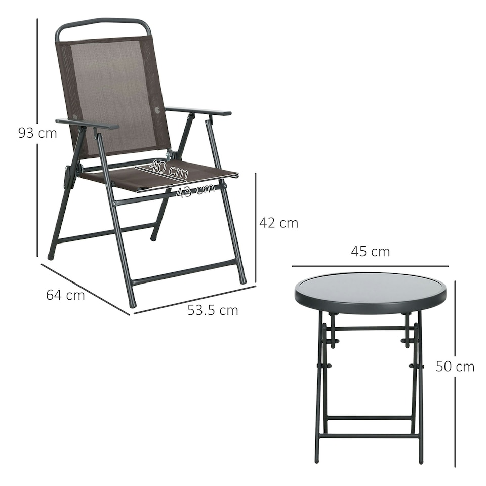 image 1 of Outsunny Patio Bistro Set Folding Chairs & Coffee Table for Balcony, Brown