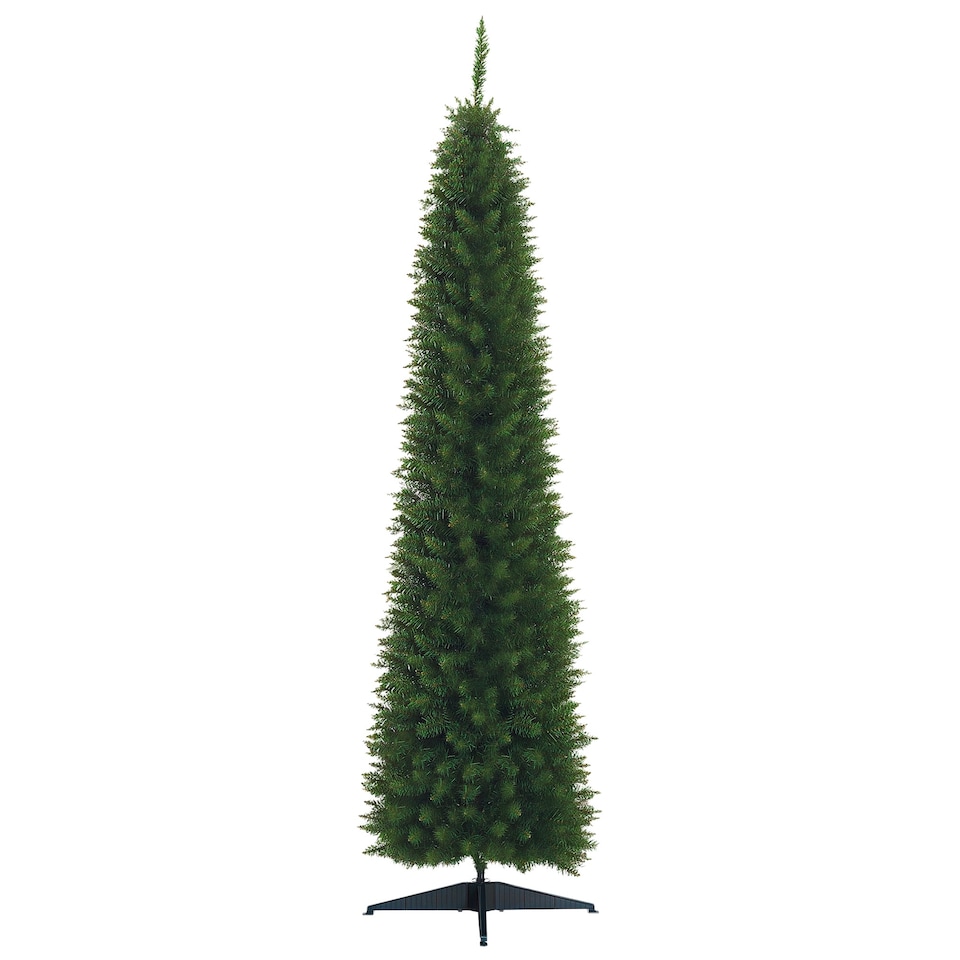 image 1 of HOMCOM 7ft Unlit Artificial Christmas Tree, Pencil Slim mas Tree with Solid Stand and Realistic Branches, Green
