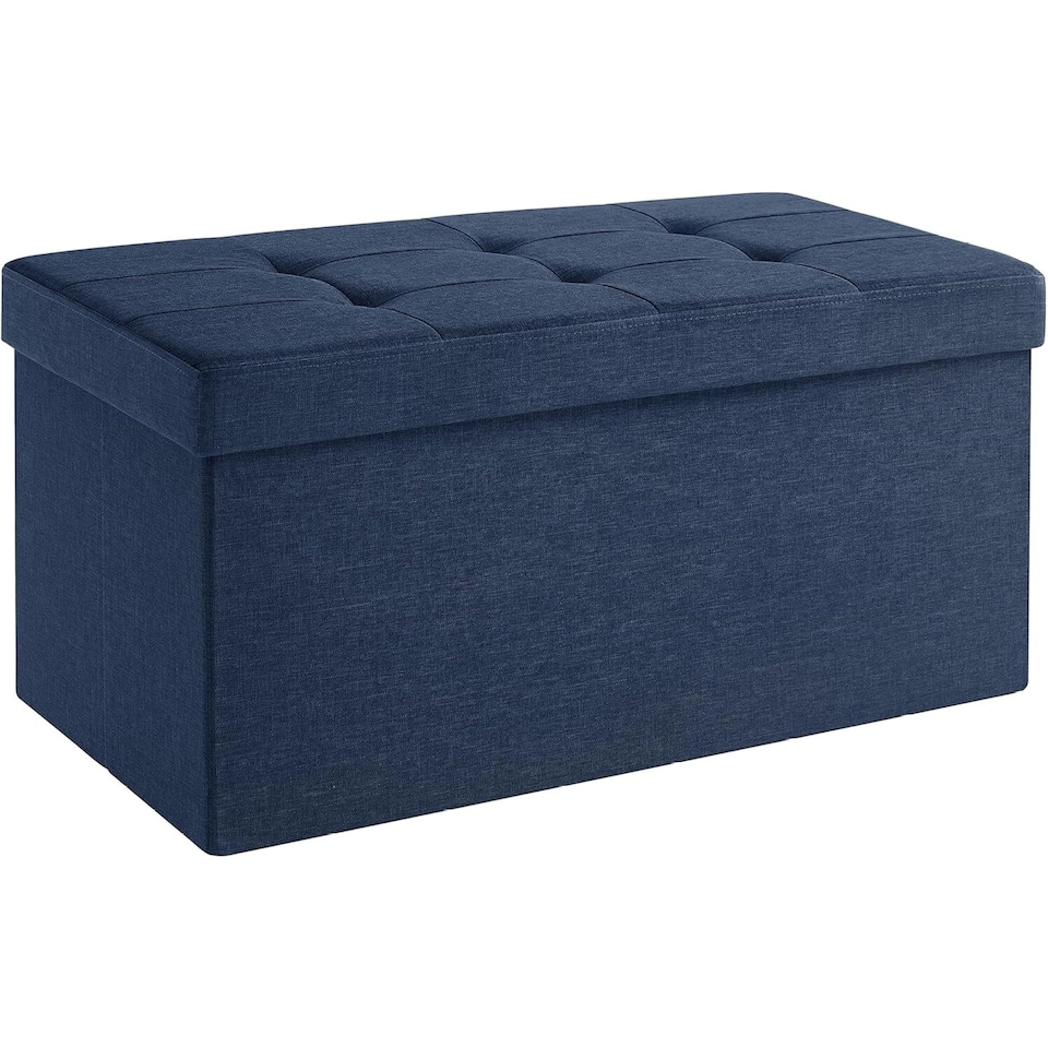 image 1 of Compact Storage Ottoman Foot Rest, Foldable Linen-Look Fabric Bench, 76 cm, Dark Blue