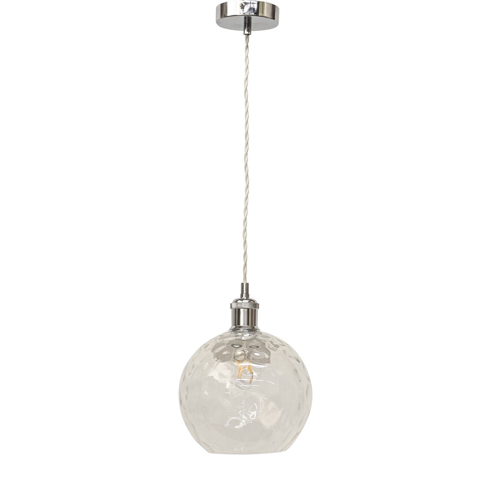 First Choice Lighting Barnum - Clear Dimple Glass Globe Chrome Retro Pendant Fitting
