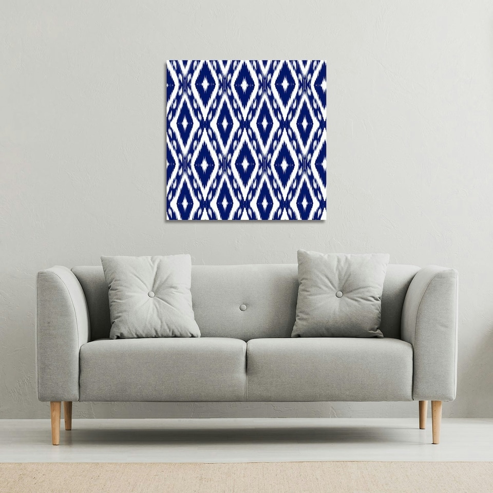 image 1 of Tribal Art Ikat Ogee in traditional classic blue (Canvas Print) 101 x 101 x 4cm