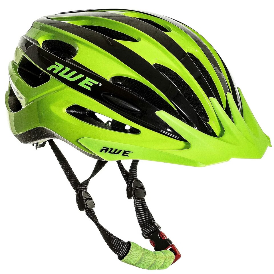 image 1 of AWE AweAir In Mould Adult Bike Helmet 55-58cm Black/Green Crash Guarantee* | Black | Green
