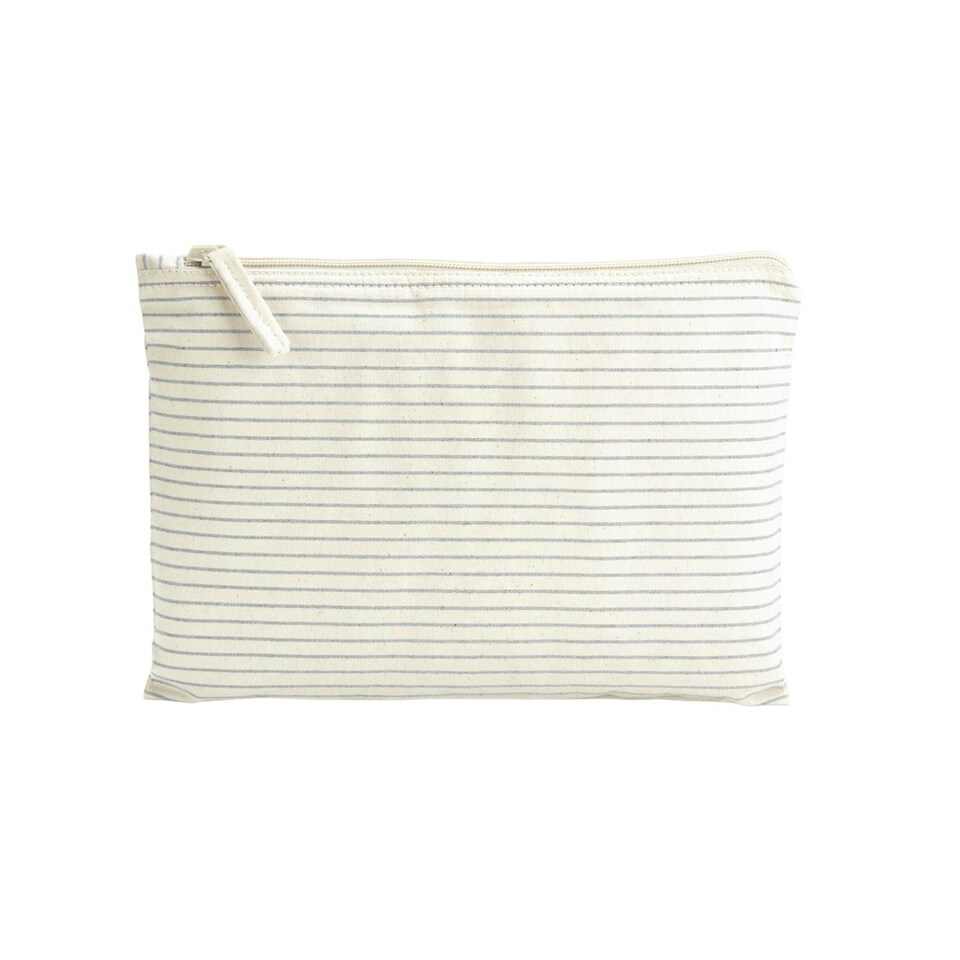 image 1 of Westford Mill Striped Organic Cotton Pouch - Grey - 11.5cm x 20cm Grey