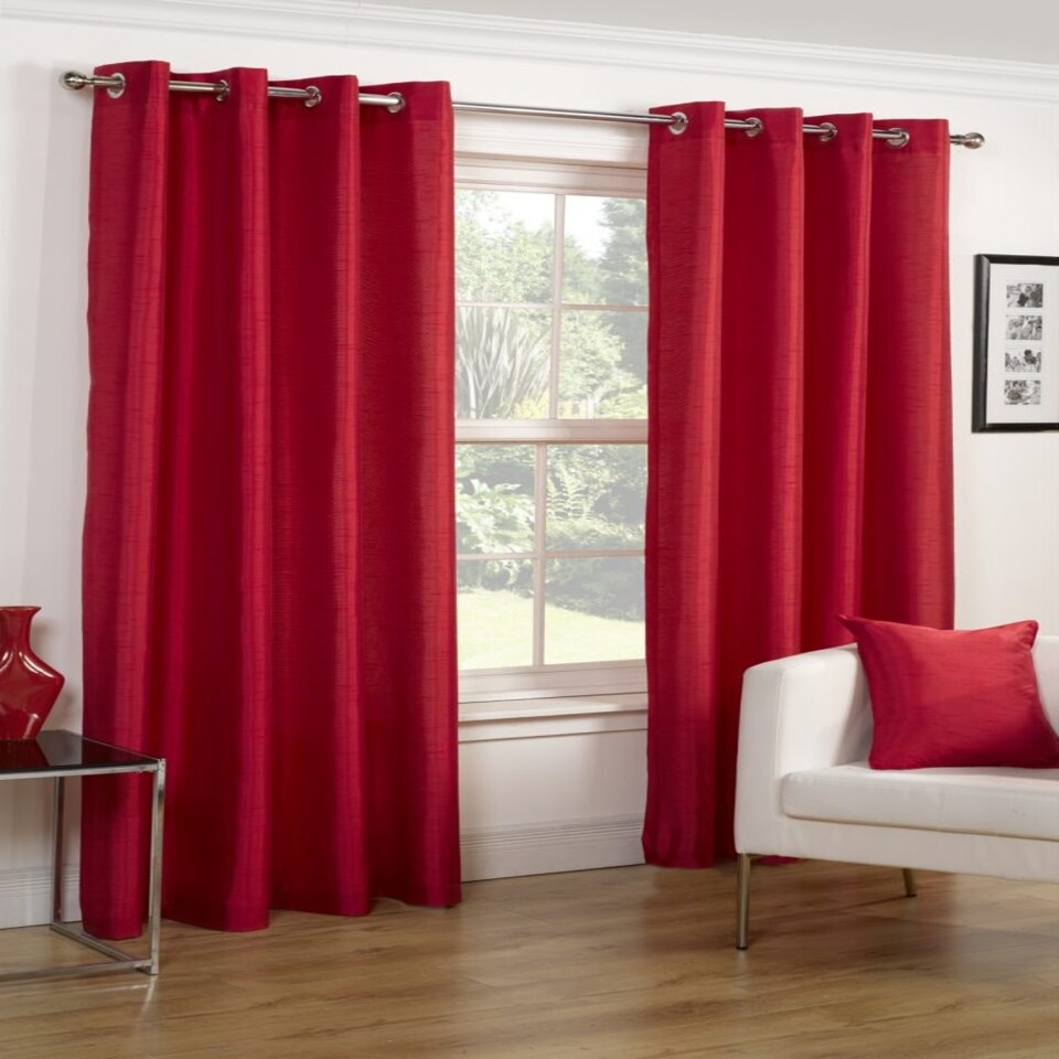Faux Silk Lined Eyelet Curtains 168cm x 183cm Red Red | Red