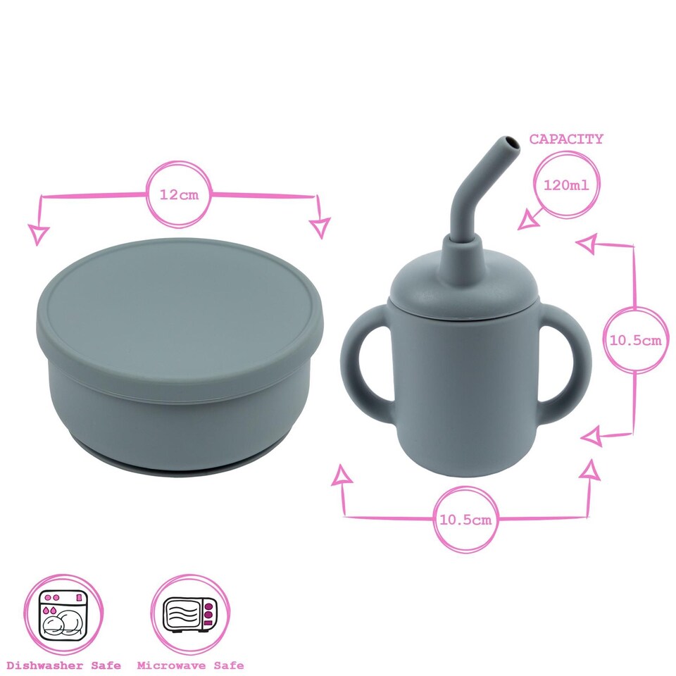 image 1 of Tiny Dining 5pc Baby Silicone Suction Weaning Set - Silver Sage