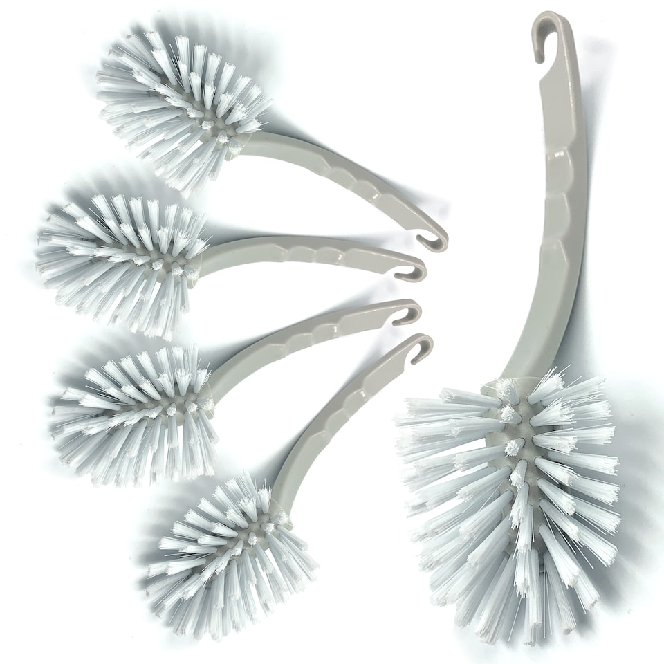 image 1 of Fantail Dish Brushes Firm Bristle Kitchen Washing Up Dish & Sink Scrubbers Long Handle - Pack of 5