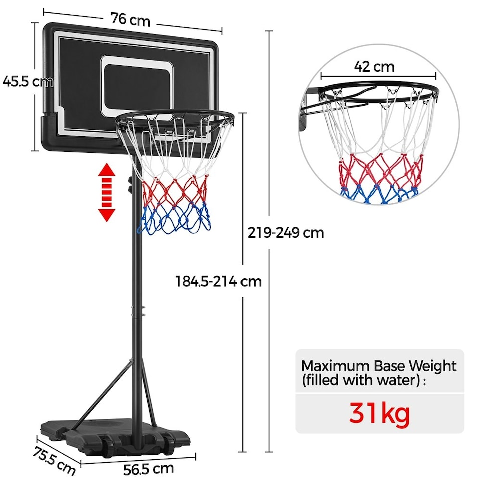 image 1 of Yaheetech PE Backboard Basketball Stand System w/ Wheels Black/White