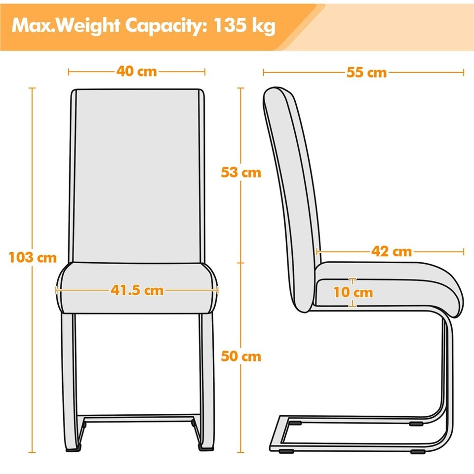 image 1 of Yaheetech Set of 2 Dining Chairs Faux Leather Chairs with Metal Legs Grey | Dark Grey