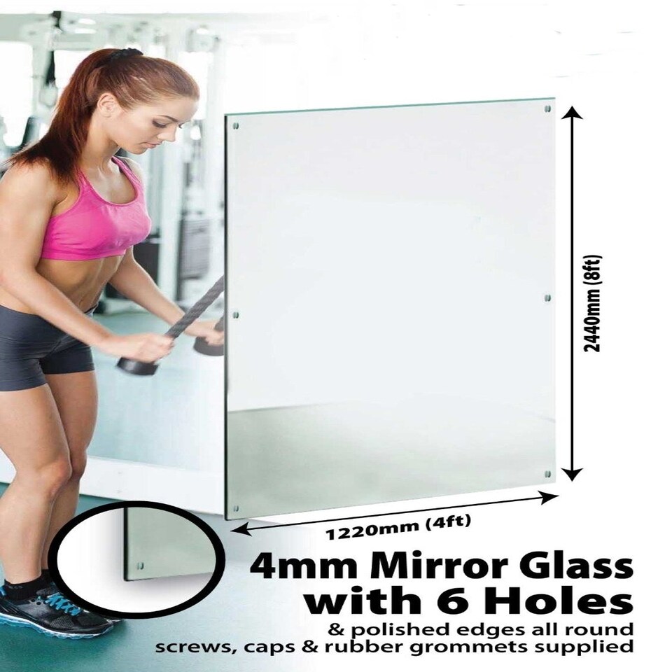 image 1 of Circuitt 4mm Sheet Mirror Glass Polished Edge 6 Holes 244 x 122 CM N/A