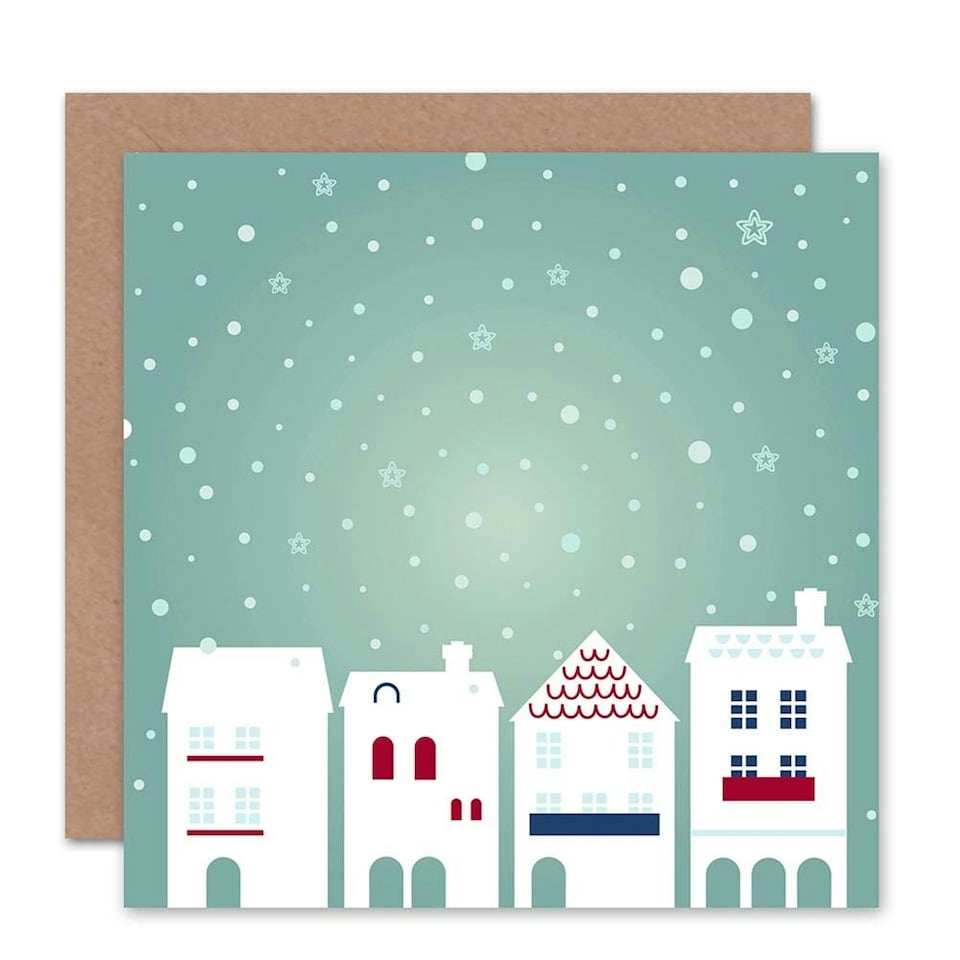 image 1 of Winter Snow Day City Houses Modern Christmas Card