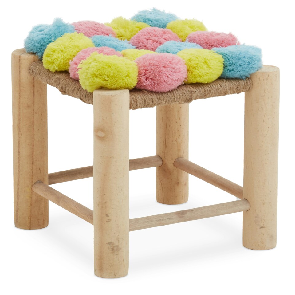 image 1 of Interiors by Premier West Village Pink Blue And Yellow Pom Pom Stool