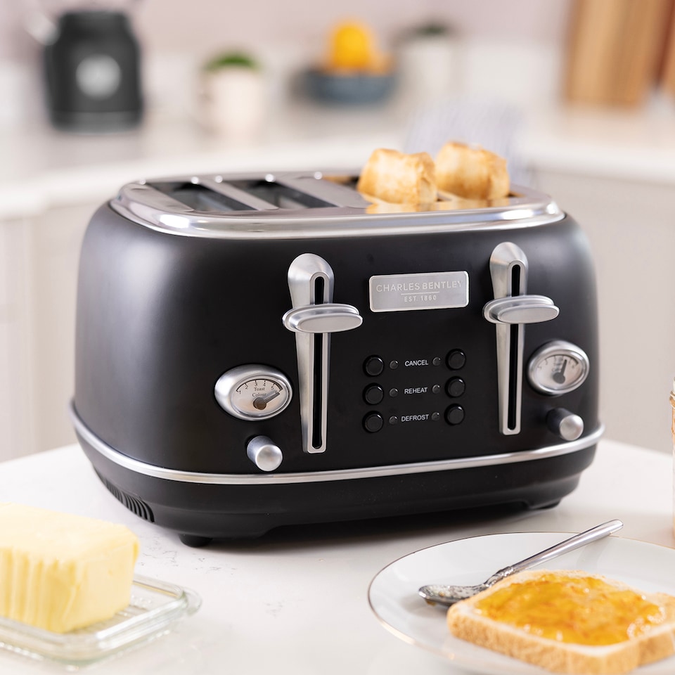 image 1 of Charles Bentley 1.7L Kettle & 4 Slice Toaster Set in Matt Black and Silver