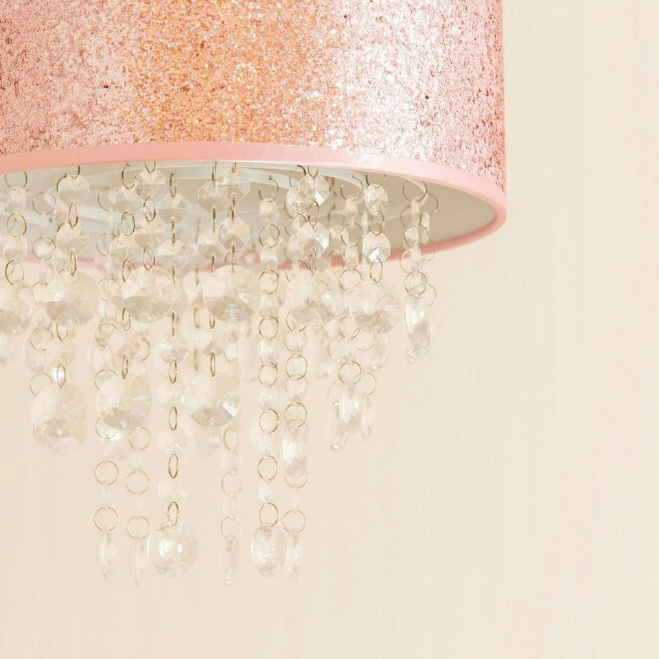 image 1 of ValueLights Bonita Pink Glitter Droplet Easy Fit Lamp Shade & Bulb Pink