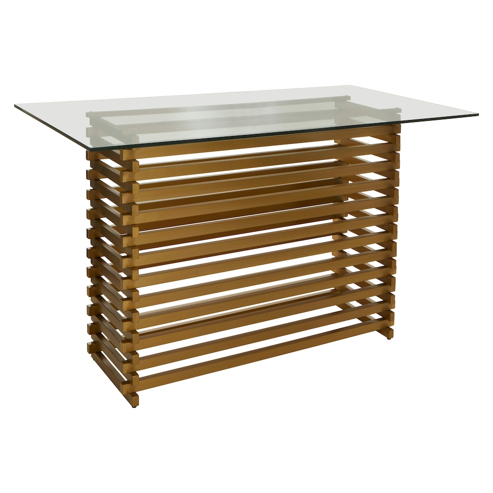 image 1 of Interiors by Premier Matte Gold Dining Table, Rectangle Clear Glass Top Dining Room Table, Stainless Steel Base Kitchen Table Gold