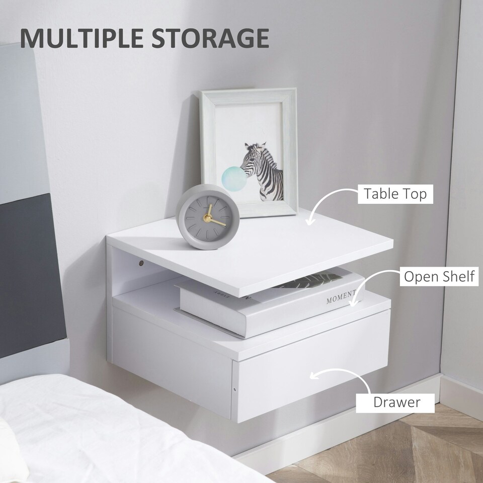 image 1 of HOMCOM Nightstand Set of 2, Wall Mounted Bedside Cabinet, Oak Tone