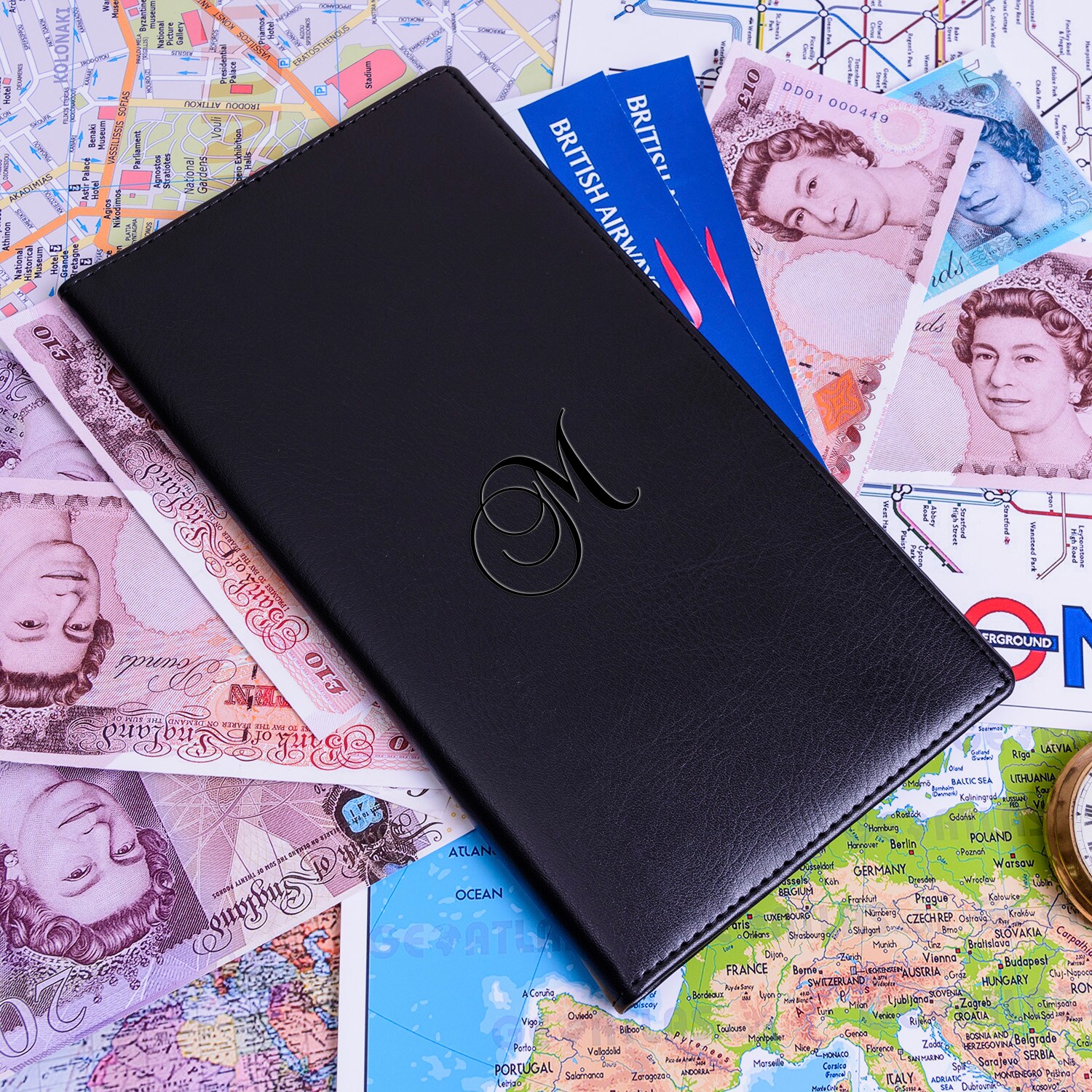 Personalised Script Initial Faux Leather Travel Wallet Birthday Gift for Friend