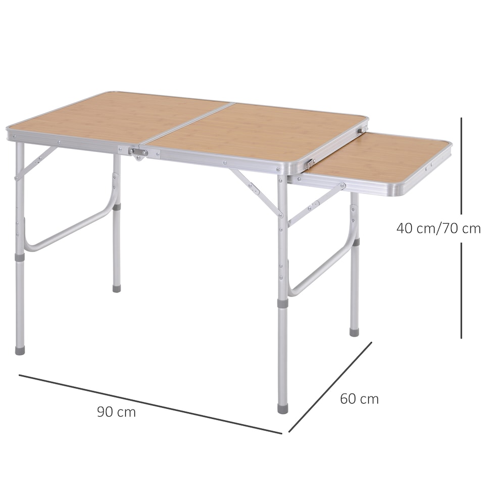 image 1 of Outsunny 3ft Aluminium Picnic Table with Side Desktop Adjustable Outdoor BBQ Party Portable Folding Lightweight