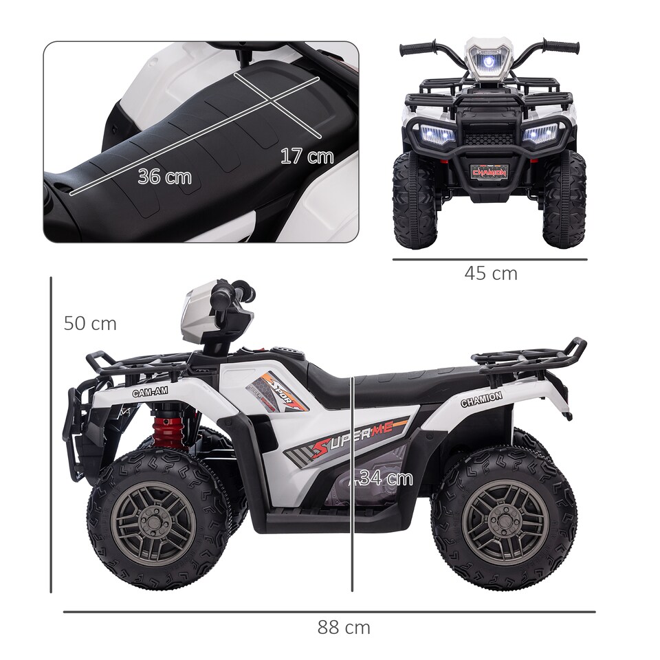 image 1 of HOMCOM 12V Electric Quad Bike for Kids w/ LED Lights, Music - White | White | White