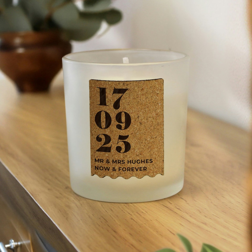 image 1 of Personalised Anniversary Cork Label Candle Jar Clear