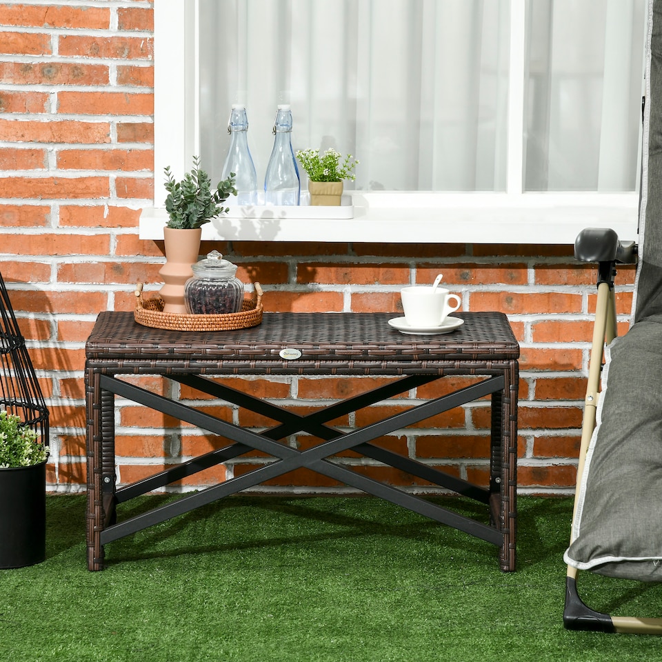 image 1 of Outsunny PE Wicker Outdoor Coffee Table, Rattan Side Table w/ Plastic Board