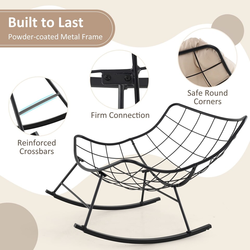 image 1 of COSTWAY Indoor Outdoor Rocking Chair Oversized Egg Papasan Chair-Beige