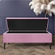 image 2 of 120cm Paris Striped Ottoman Storage Bench- Plush Velvet Shoe Bench - Pink Upholstery Footstool with Storage