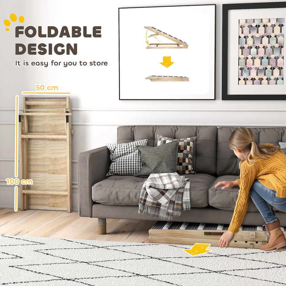 image 1 of PawHut Dog Ramp for Couch, 4 Adjustable Height Dog Climbing Ladder for Bed