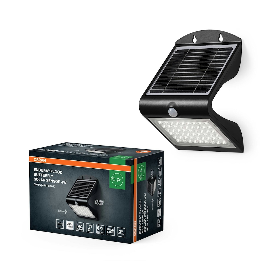 image 1 of OSRAM ENDURA Solar Sensor Floodlight, Black, 4W, 500lm Black