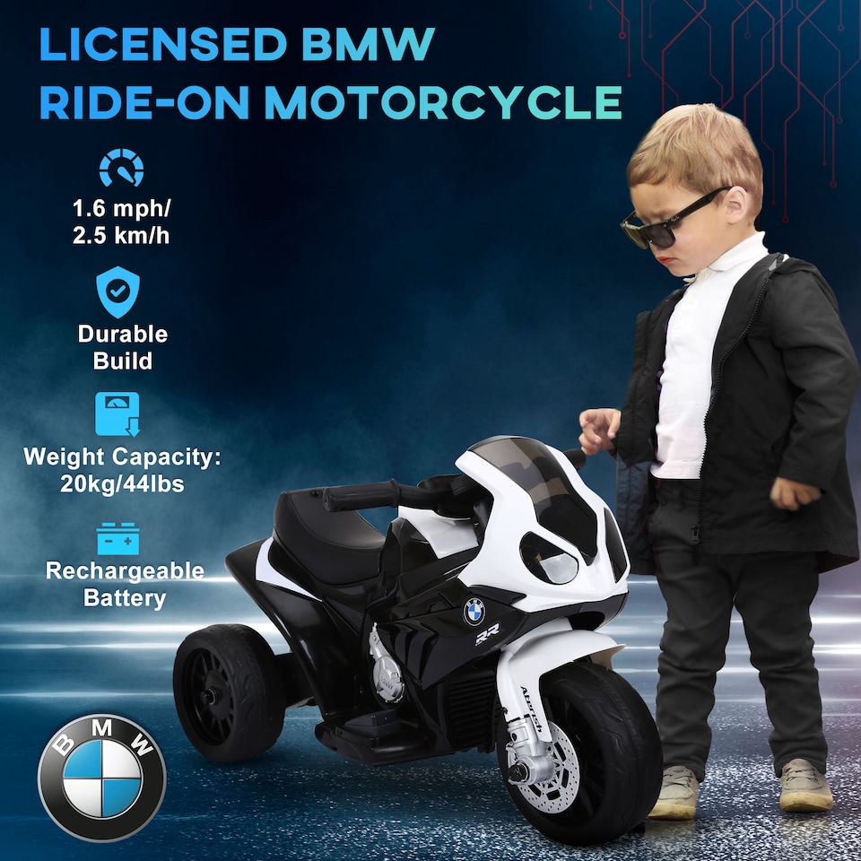image 1 of HOMCOM BMW S1000RR Licensed 6V Kids Electric Motorbike 3 Wheel Ride on Motorcycle with Headlights Music for 18-36 Months, Black