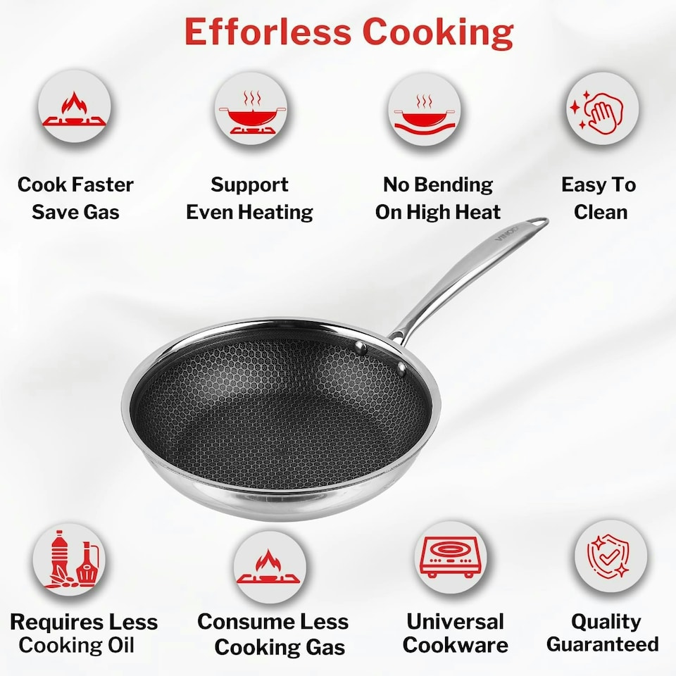 image 1 of Vinod Platinum X Triply SAS Pro Frying Pan – 20 cm