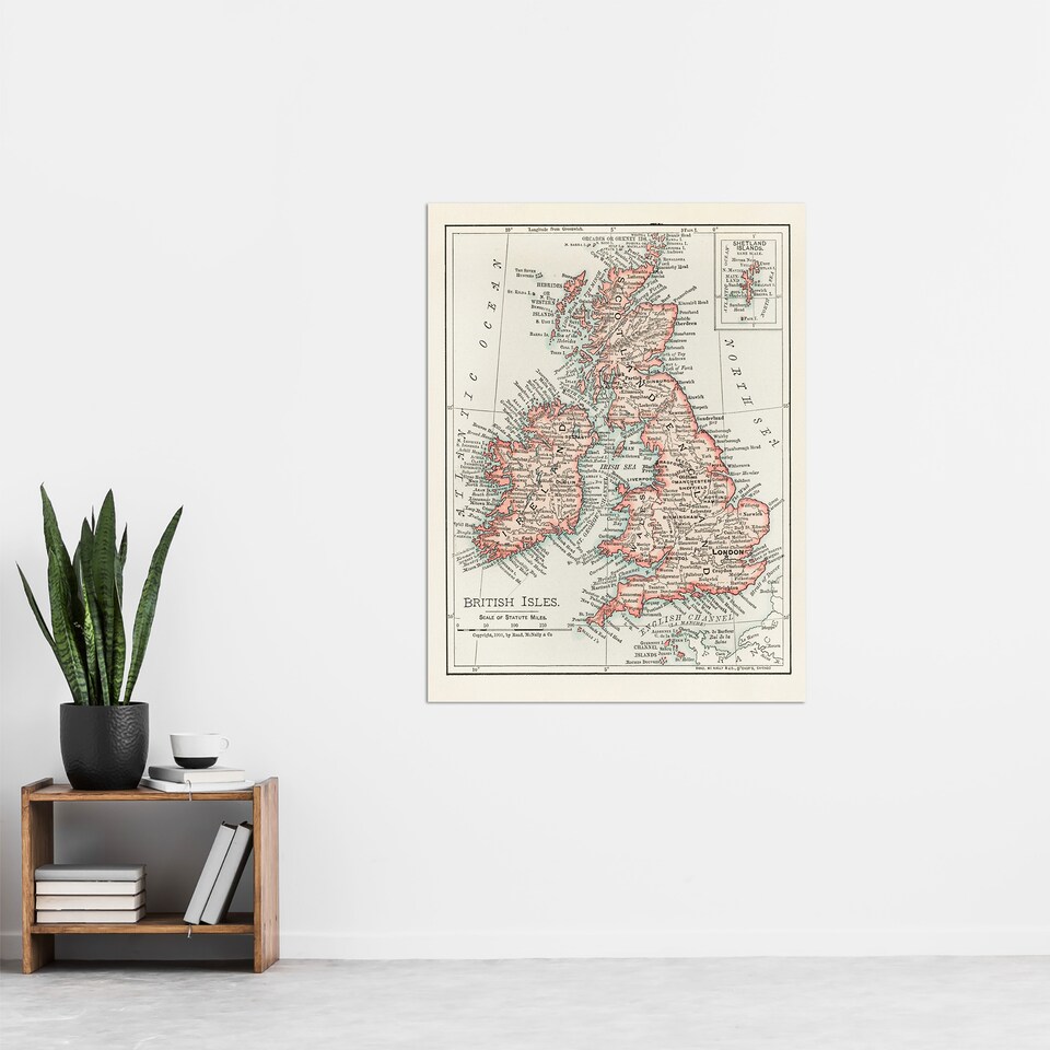 image 1 of 1900 British Isles Map Rand Mcnally Vintage Huge Wall Art Poster Print 24X32"