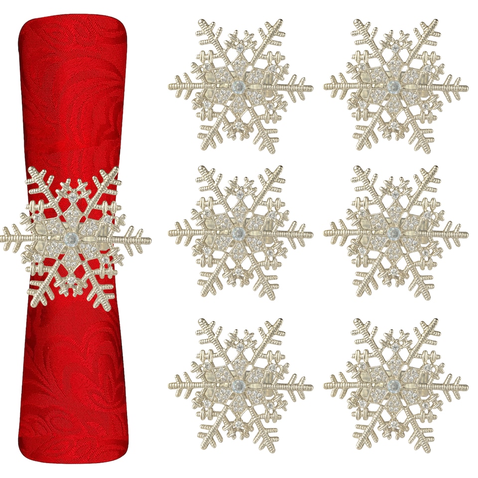 image 1 of 6pcs Snowflake Napkin Rings, Napkin Holder with Diamante Rhinestone