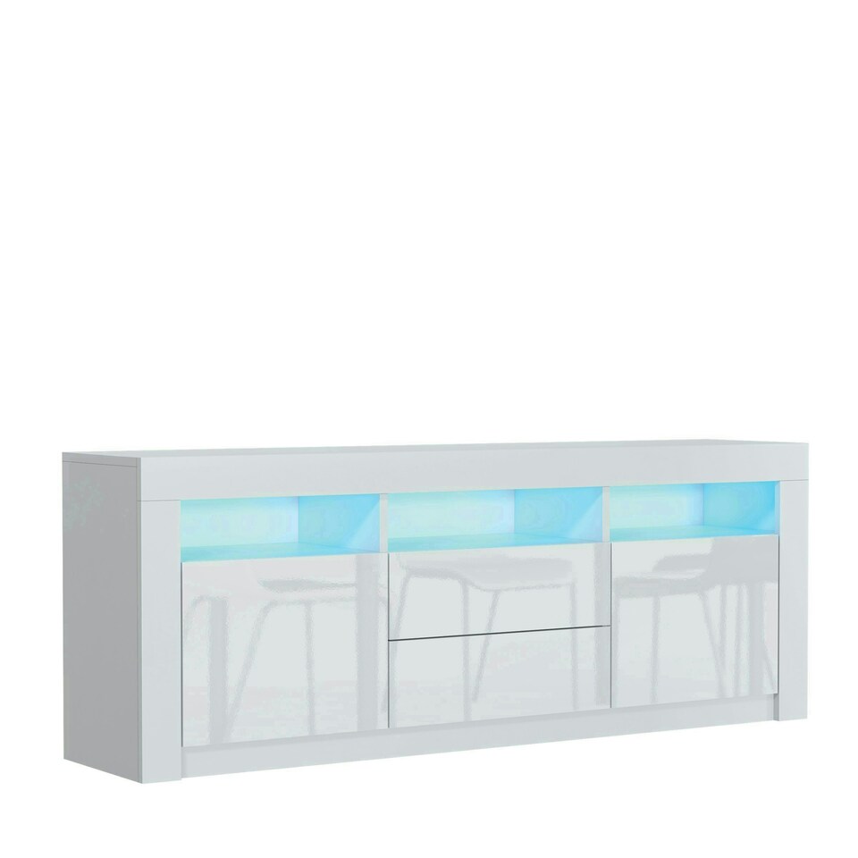 image 1 of TV Unit 160cm White Gloss Doors & Drawers Free LED Matt Body White