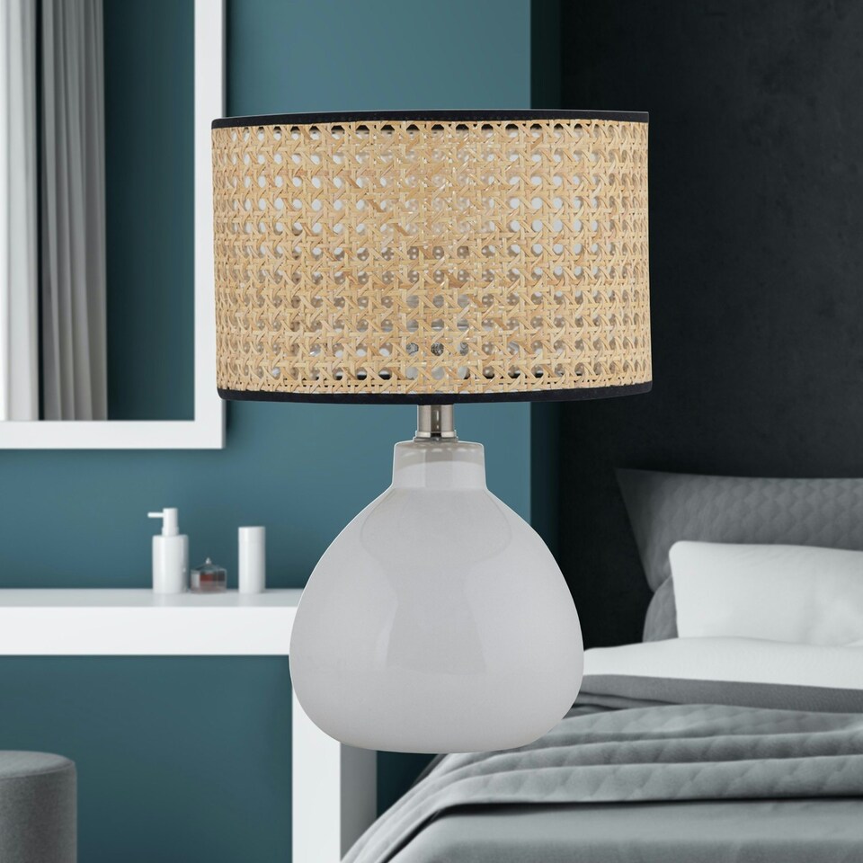 image 1 of First Choice Lighting Tuscan White Ceramic Lamp with Natural Cane Shade White | Brown