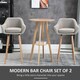image 4 of HOMCOM Set of 2 Bar Stools Modern Upholstered Seat Bar Chairs with Metal Frame, Solid Wood Legs Living Room Dining Room Fabric Furniture - Beige
