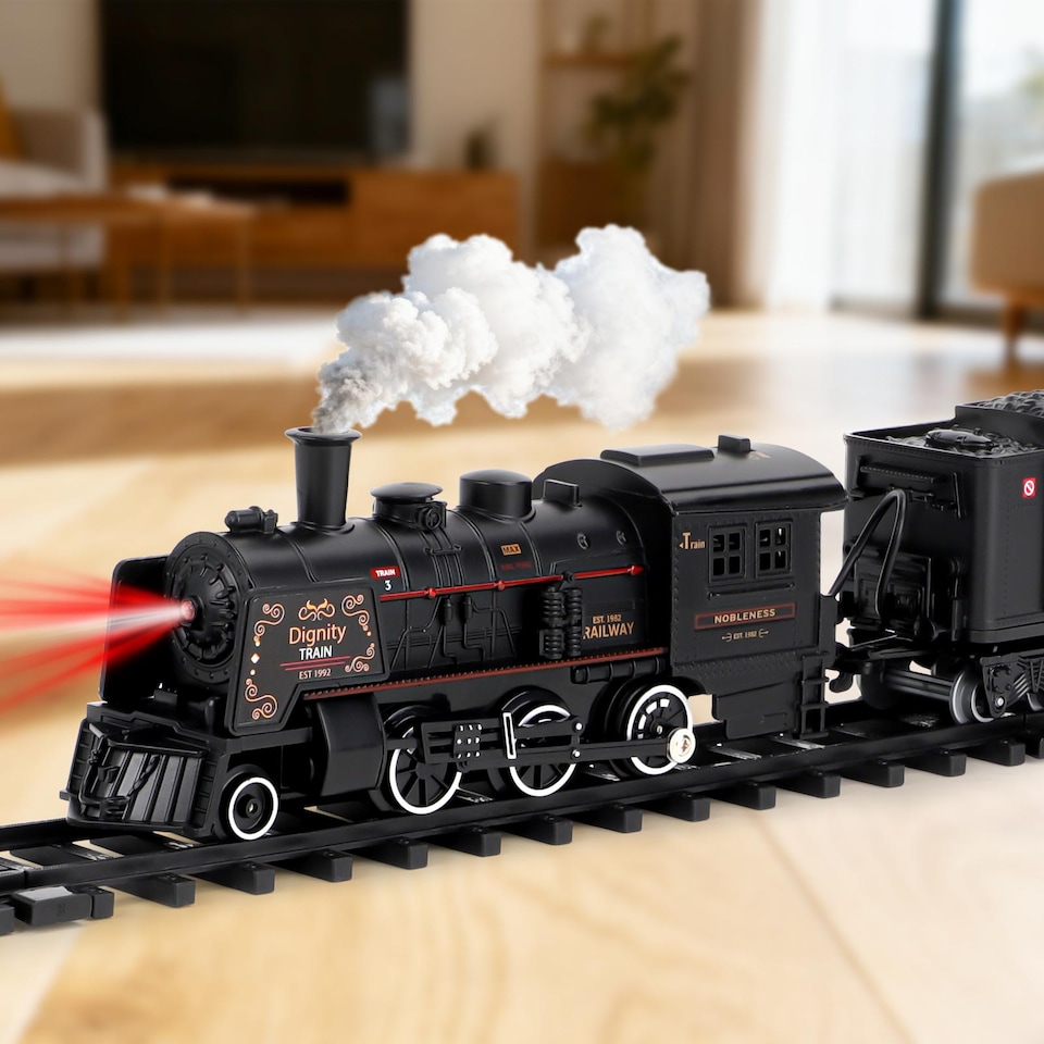 image 1 of Deluxe Edition Steam Train Set – Electric Classic Locomotive Toy with Lights, Real Smoke & Sounds