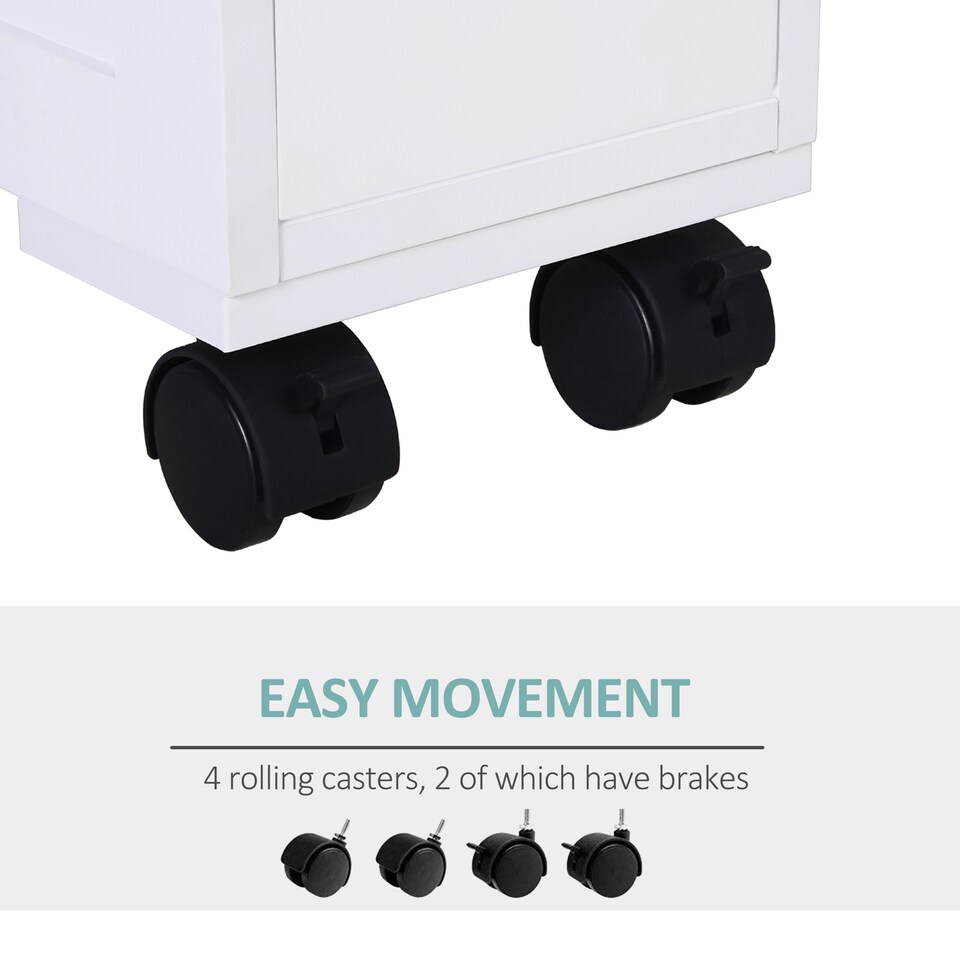 image 1 of HOMCOM 72x16cm Narrow Bathroom Storage Unit w  2 Drawers Open Top 4 Wheels Slimline Modern Rolling Home Organisation | White | White
