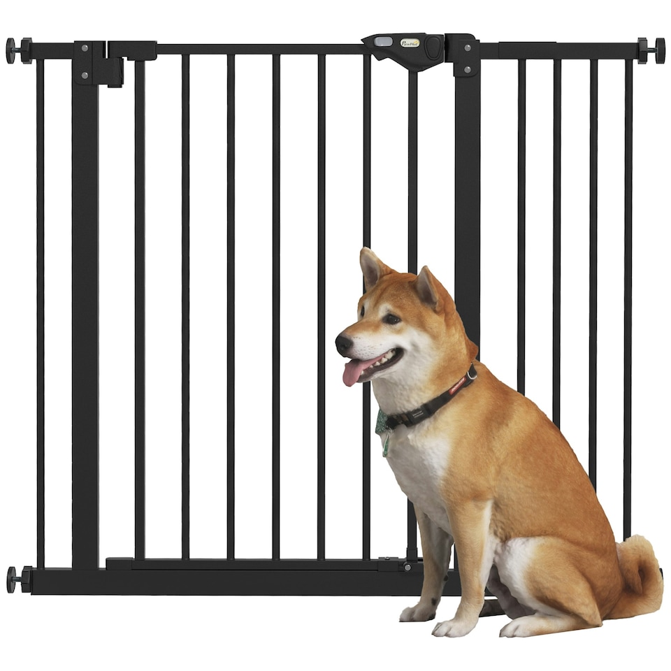 image 1 of PawHut Adjustable Safety Gate w/ 1 Extensions and Four Adjustable Screws, Black