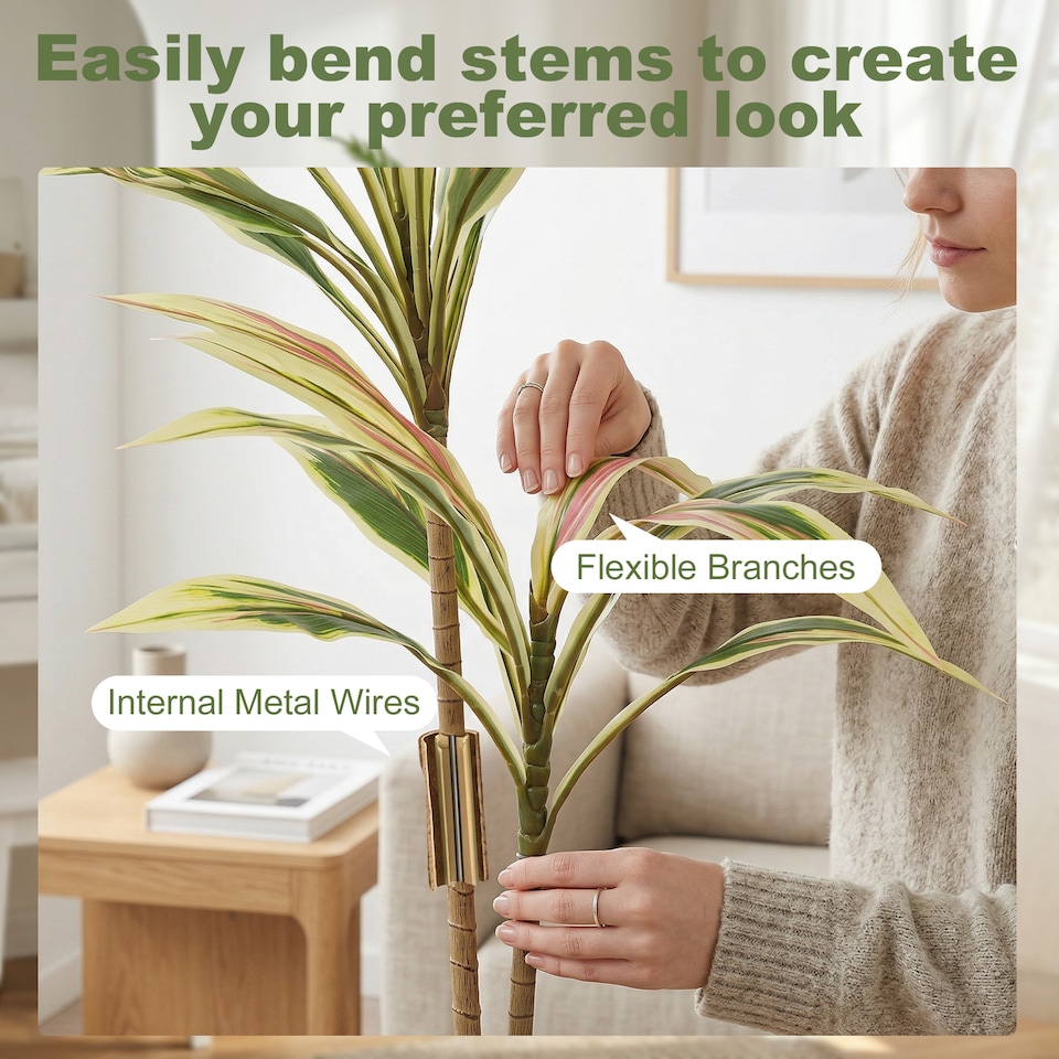 image 1 of HOMCOM 90 cm Artificial Cordyline Tree in Moss Effect Pot, Yellow