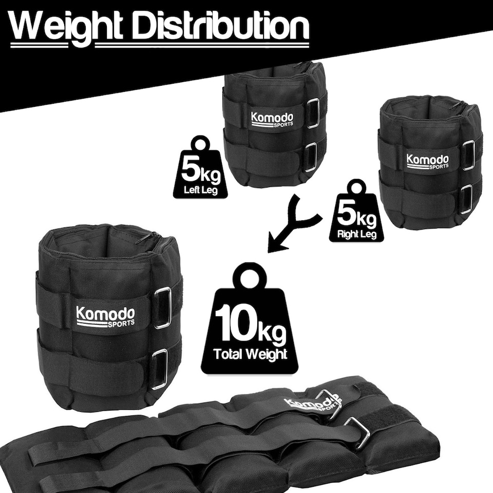 image 1 of Komodo Black Adjustable Ankle Weights - Max 10kg