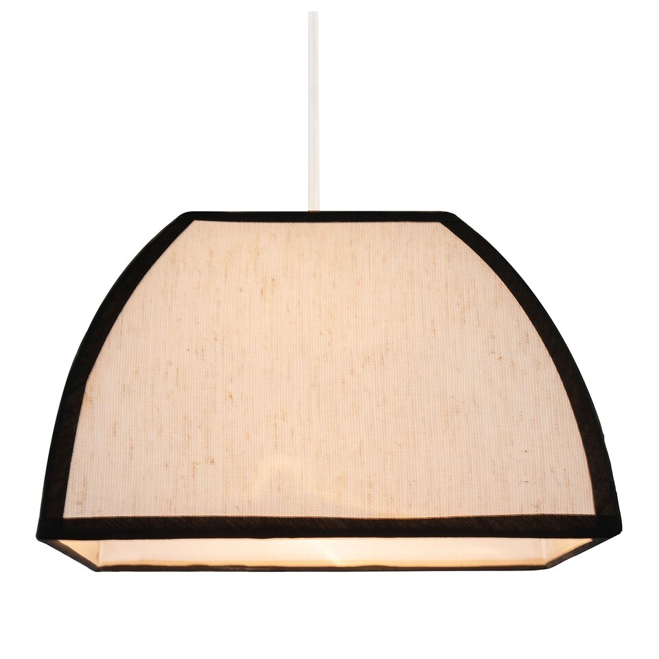 image 1 of Vintage Victorian Square Lamp Shade in Oatmeal Linen and Black Trim | Black | Black | 1